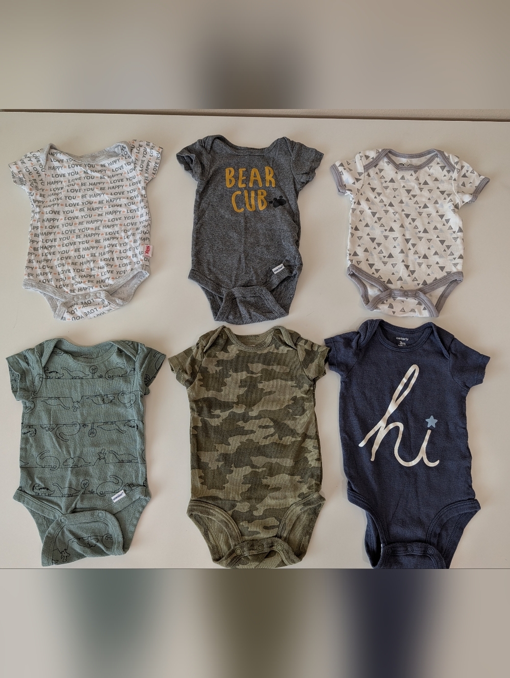 0-3 Months Baby Neutral Gray & White Bodysuit Bundle - 6 Pack